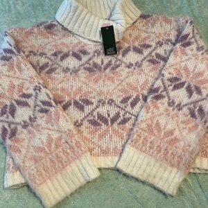 wild fable Cream Pullover Turtleneck with Pink & Lavender Fair Isle XXL 2XL NWT